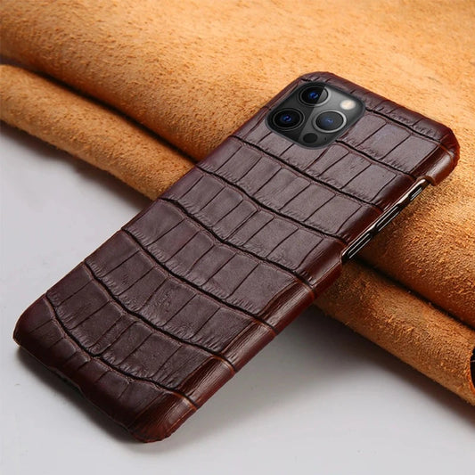 Genuine Stone Grain Leather Alligator Case for iPhone