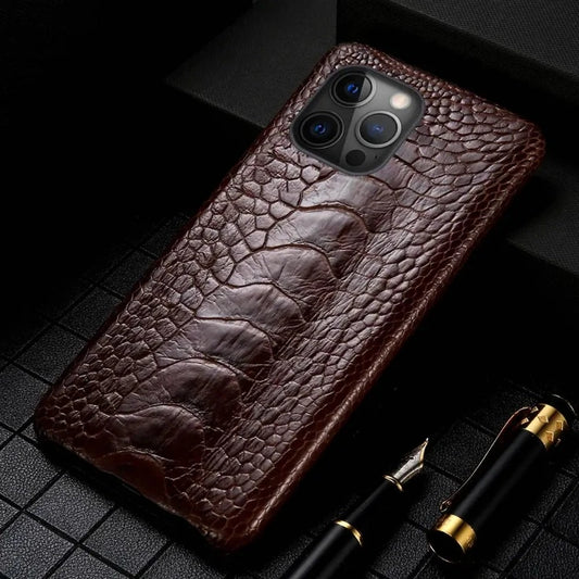 Genuine Ostrich Leg Leather Phone Case For iPhone