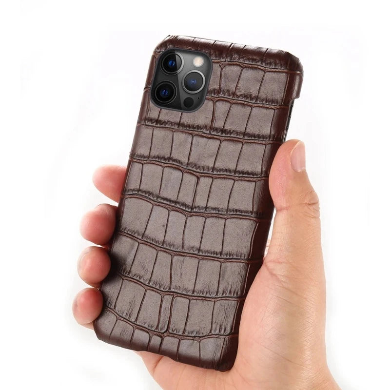 Genuine Stone Grain Leather Alligator Case for iPhone