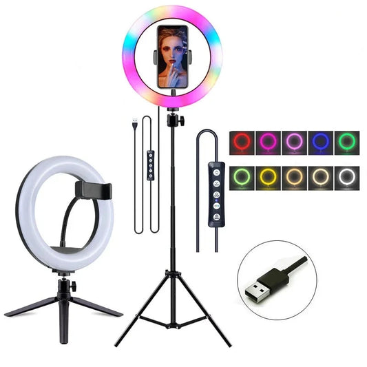 RGB Dimmable LED Selfie Ring Light With Tripod Stand