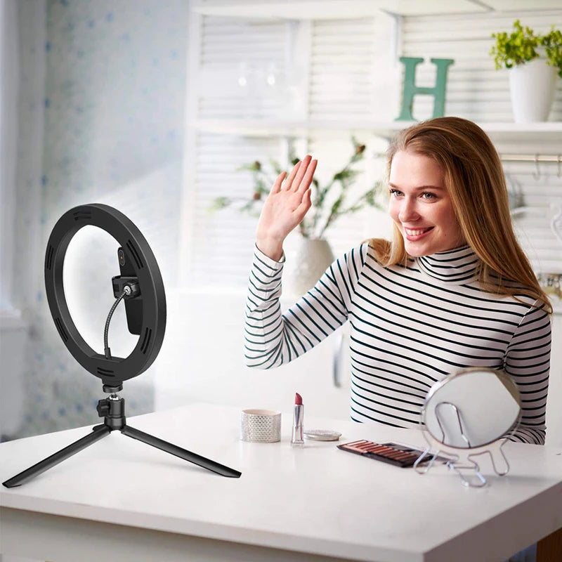 LED Dimmable Selfie Ring Light with 50cm Tripod & Remote Control