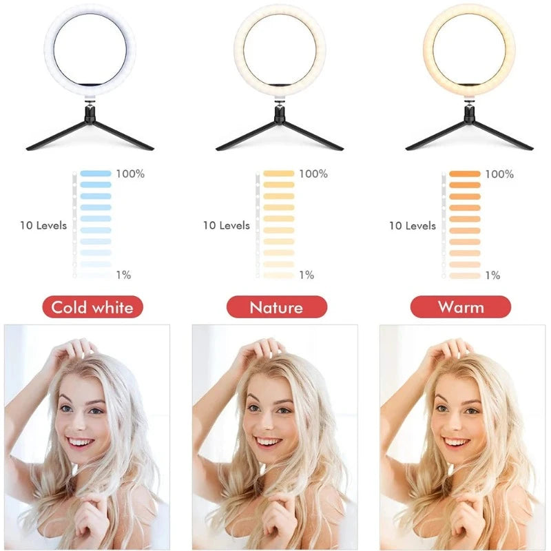 LED Dimmable Selfie Ring Light with 50cm Tripod & Remote Control