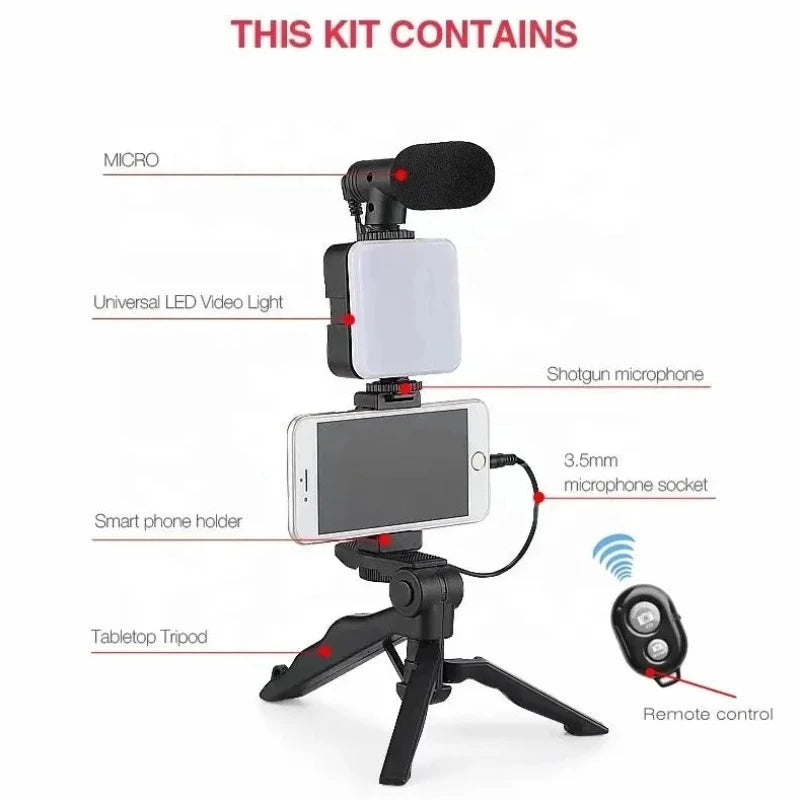 Smartphone Streaming and Vlogging Kit With Tripod, Phone Holder, Microphone, and LED Fill Light