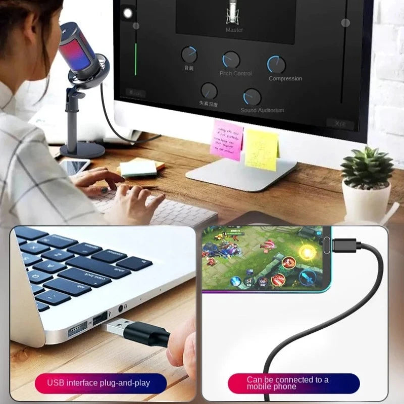 USB Microphone with RGB for Recording and Streaming on PC and Mac