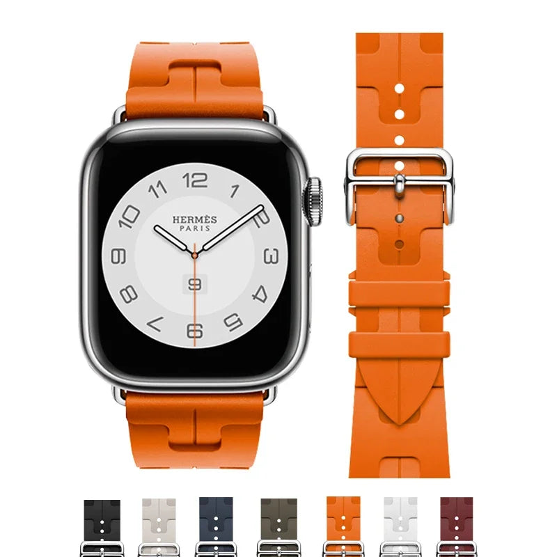 Silicone Strap for All Apple Watch Sizes in Hermes Edition Classic Style