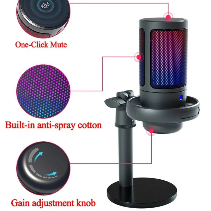 USB Microphone with RGB for Recording and Streaming on PC and Mac