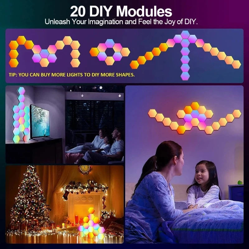 Modular RGB Honeycomb Hexagonal Wall Panel Smart Lights