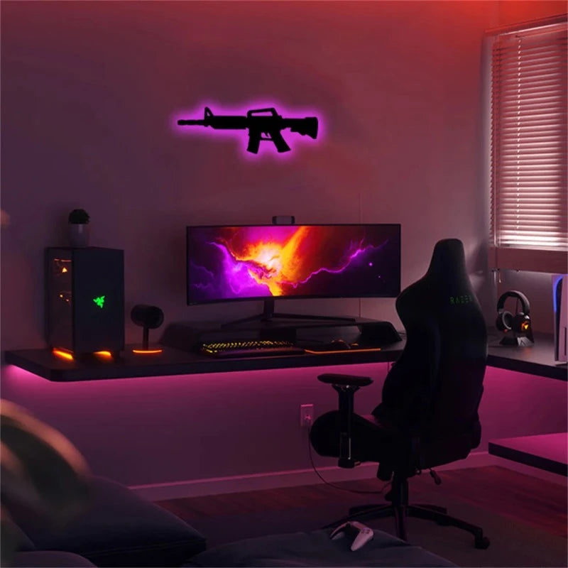 Gun Silhouette Neon Wall Light