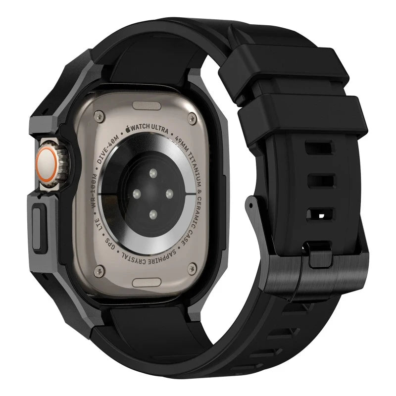 Sporty Stainless Steel Mod Kit with Fluororubber Strap for Apple Watch