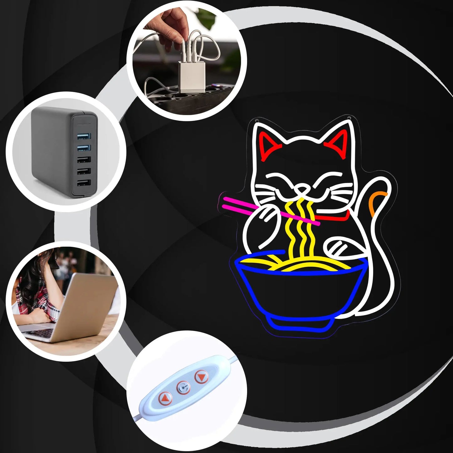 Cute Ramen Cat Neon USB LED Light Sign