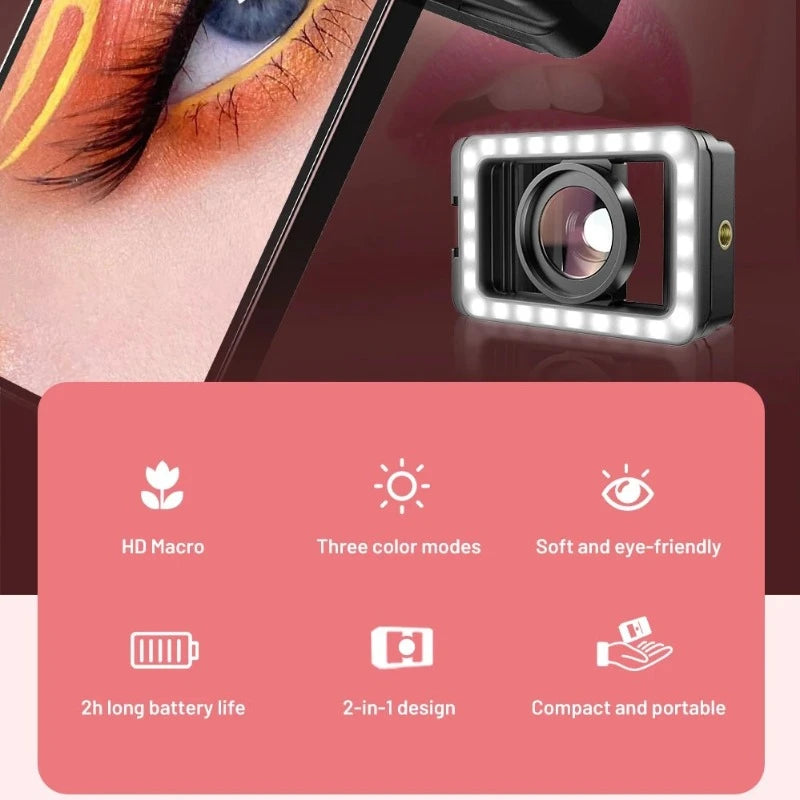 4K HD 15X Macro Lens with LED Fill Light for Smartphones