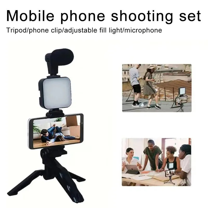 Smartphone Streaming and Vlogging Kit With Tripod, Phone Holder, Microphone, and LED Fill Light