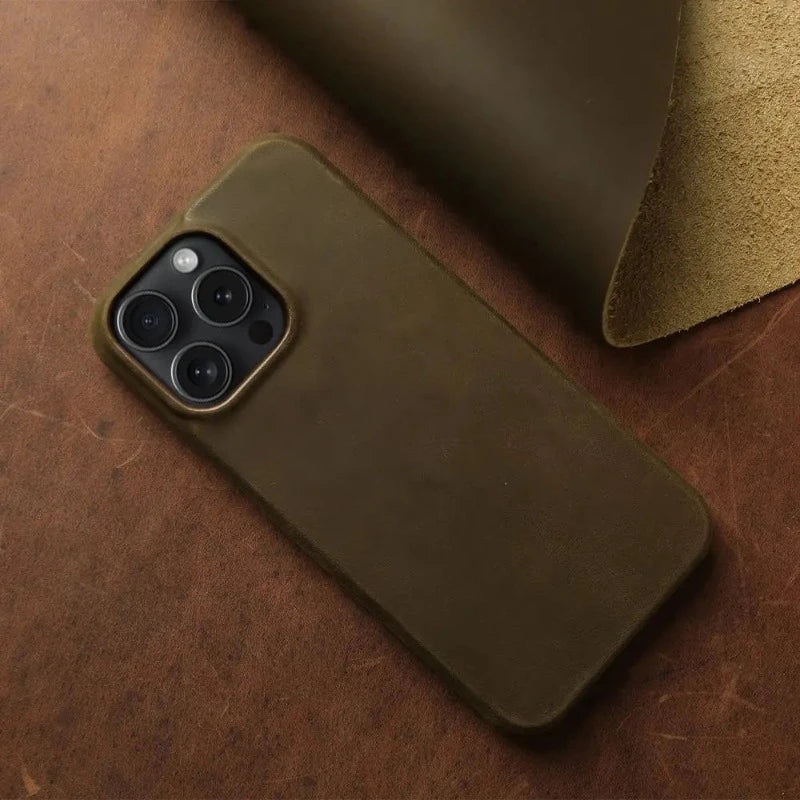 Genuine Leather Cover for iPhone with Magnetic Charging Option