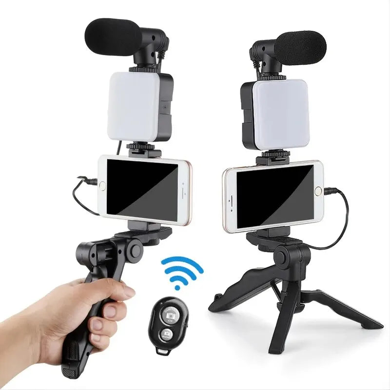 Smartphone Streaming and Vlogging Kit With Tripod, Phone Holder, Microphone, and LED Fill Light