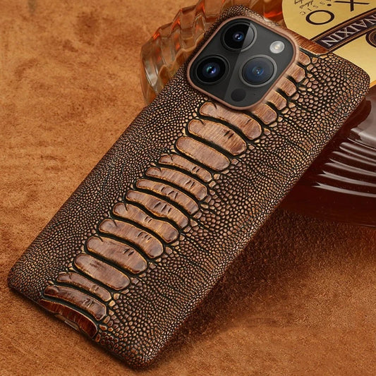 Genuine Cowhide Ostrich Foot Pattern Leather Case For iPhone