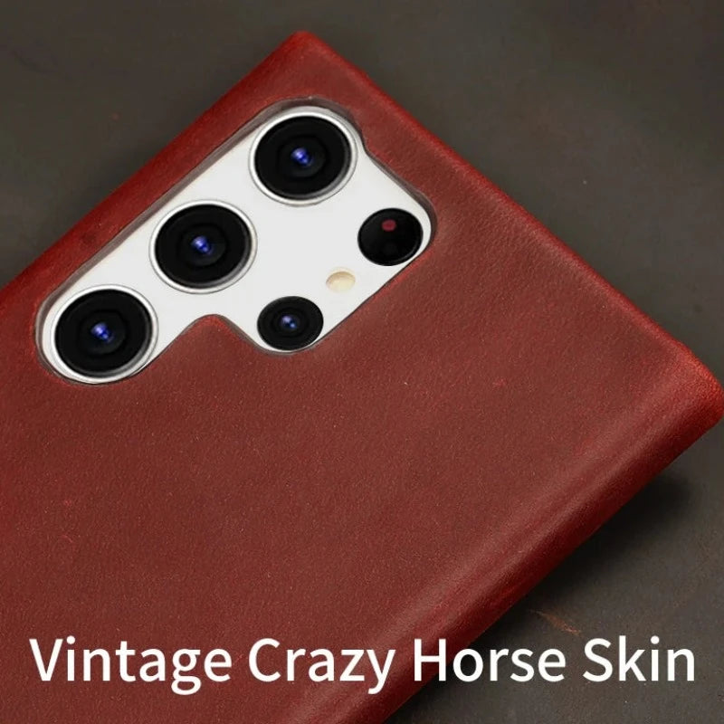 Retro Cowhide Genuine Leather Phone Case For Samsung Galaxy