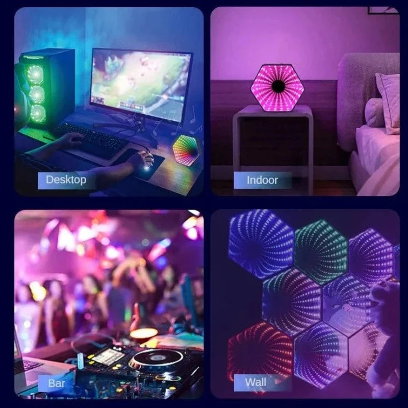 3D Hexagonal RGB LED Mirror Tunnel Light