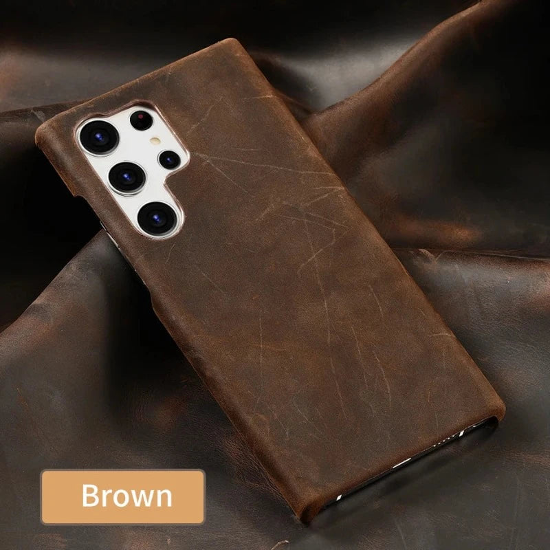 Retro Cowhide Genuine Leather Phone Case For Samsung Galaxy