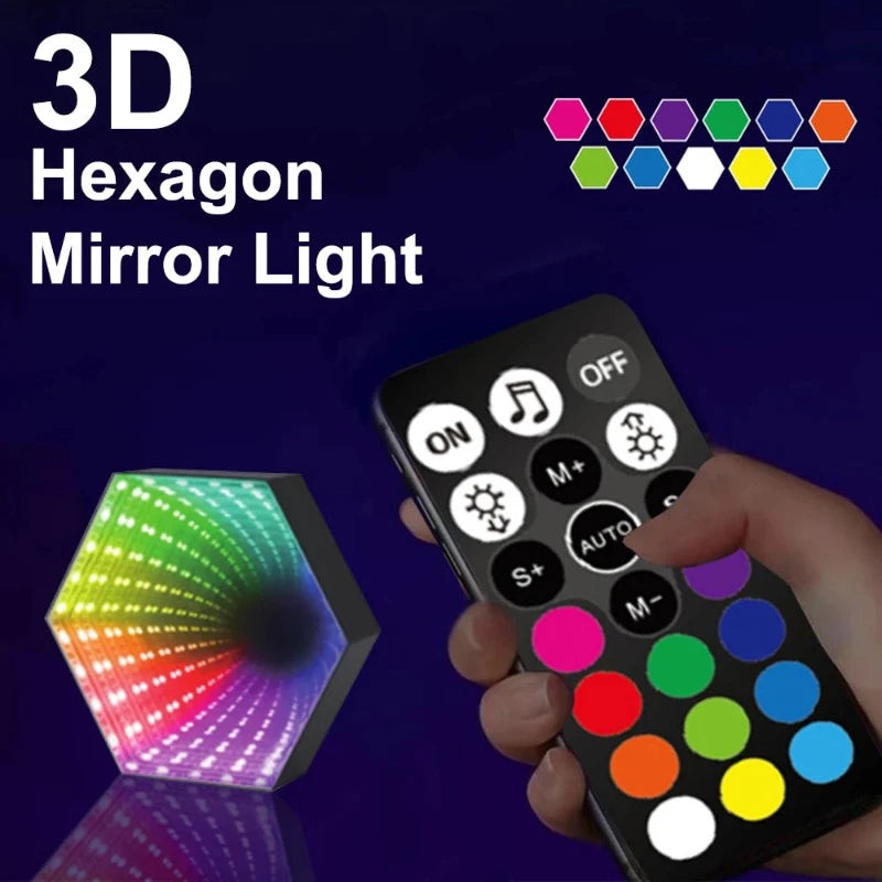 3D Hexagonal RGB LED Mirror Tunnel Light