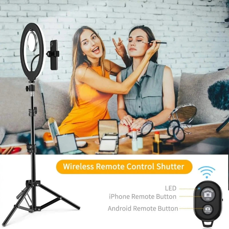 LED Dimmable Selfie Ring Light with 50cm Tripod & Remote Control