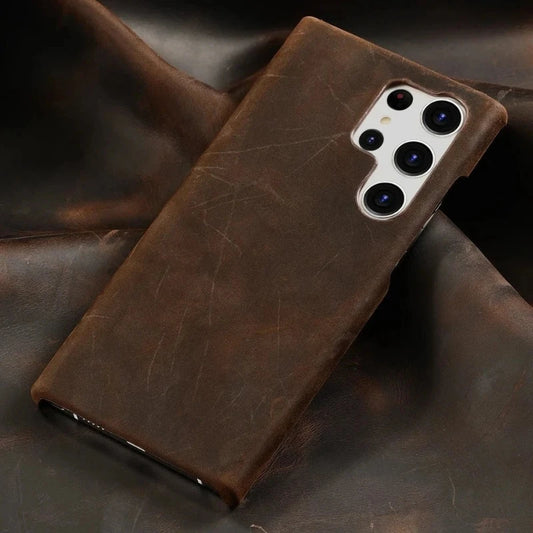 Retro Cowhide Genuine Leather Phone Case For Samsung Galaxy