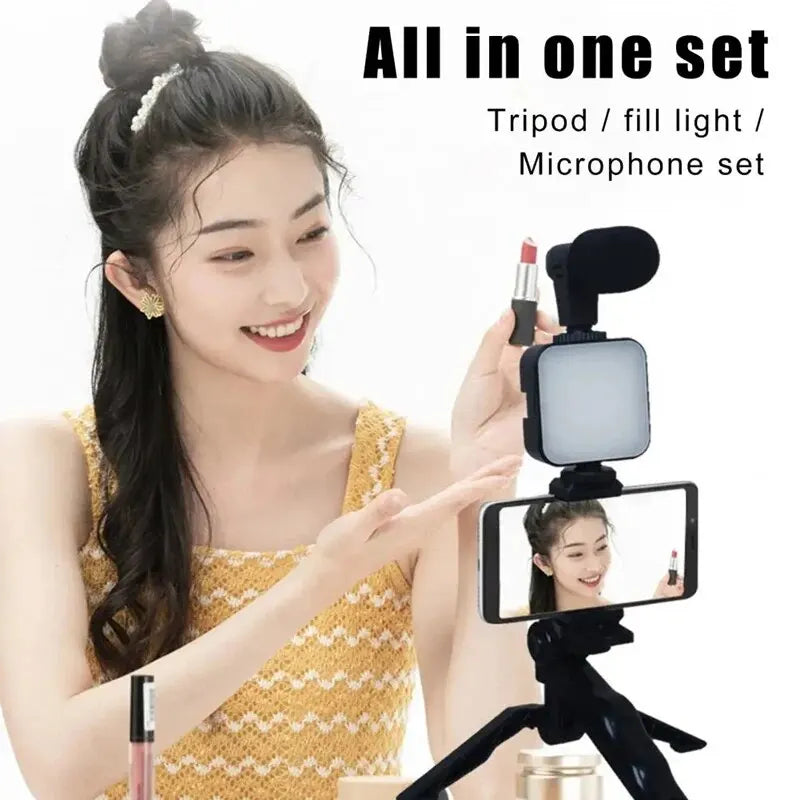 Smartphone Streaming and Vlogging Kit With Tripod, Phone Holder, Microphone, and LED Fill Light