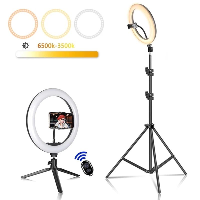 LED Dimmable Selfie Ring Light with 50cm Tripod & Remote Control