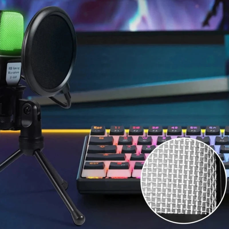 USB Wired Noise Reduction RGB Condenser Mic with Tripod Stand