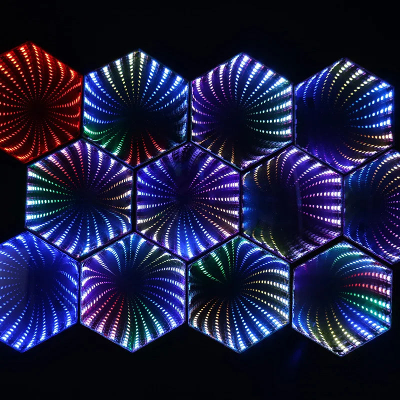 3D Hexagonal RGB LED Mirror Tunnel Light