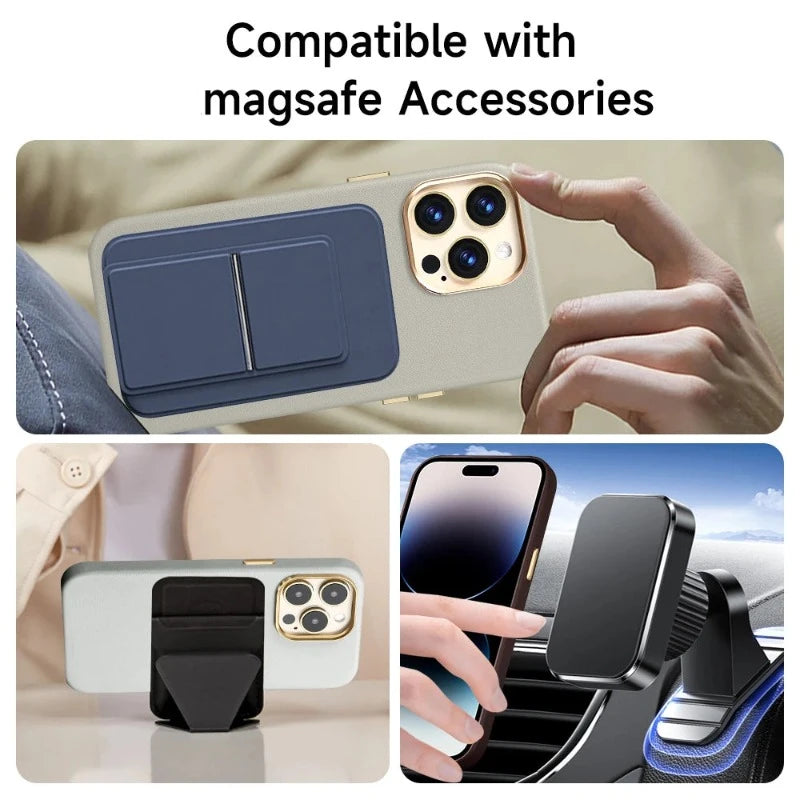 Nappa Leather Magsafe Case for iPhone with Tempered Glass Screen Protector