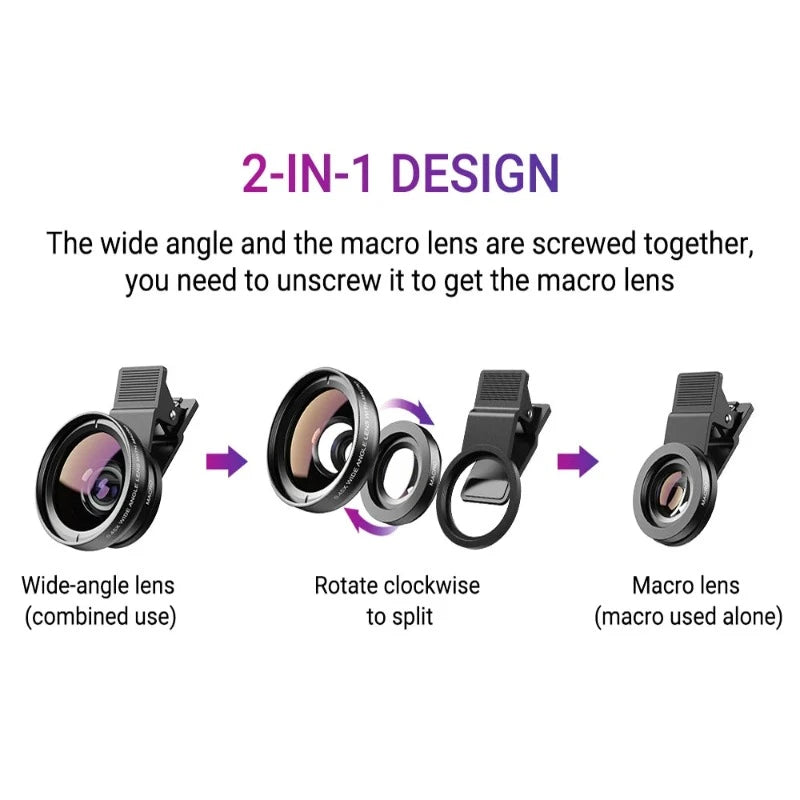 2-in-1 HD Super Wide and Macro Camera Lens for Smartphones