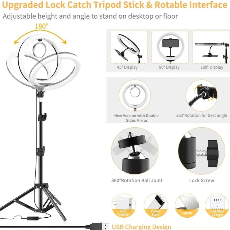 LED Dimmable Selfie Ring Light with 50cm Tripod & Remote Control