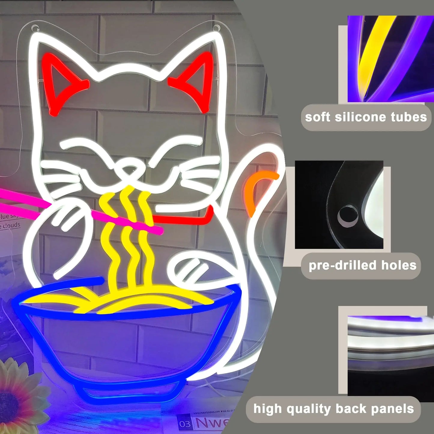 Cute Ramen Cat Neon USB LED Light Sign