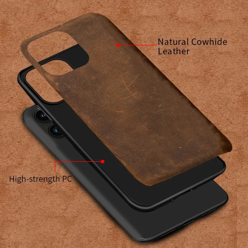 Retro Cowhide Genuine Leather Case for iPhone