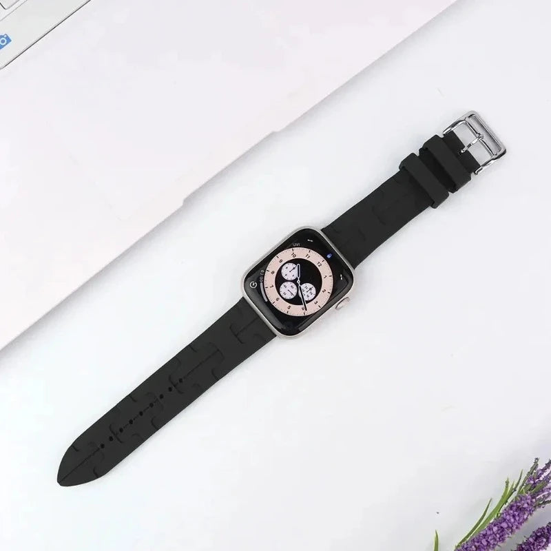 Silicone Strap for All Apple Watch Sizes in Hermes Edition Classic Style