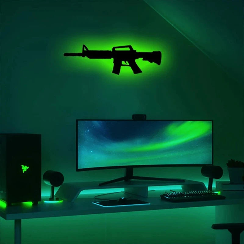 Gun Silhouette Neon Wall Light