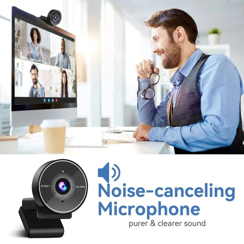 1080P Webcam with Noise-Canceling Microphone